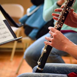 Student playing the clarinet